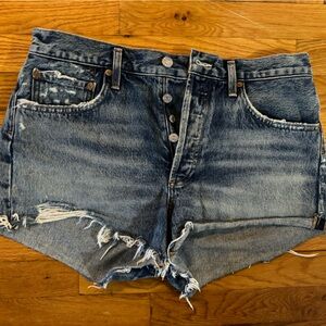 Agolde distressed denim short.